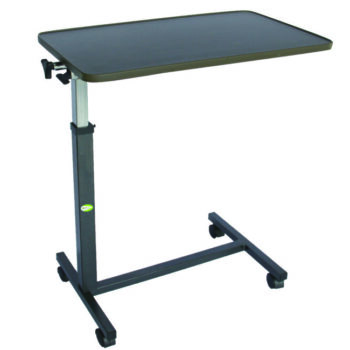 Tilting overbed table pneumatic adjustment